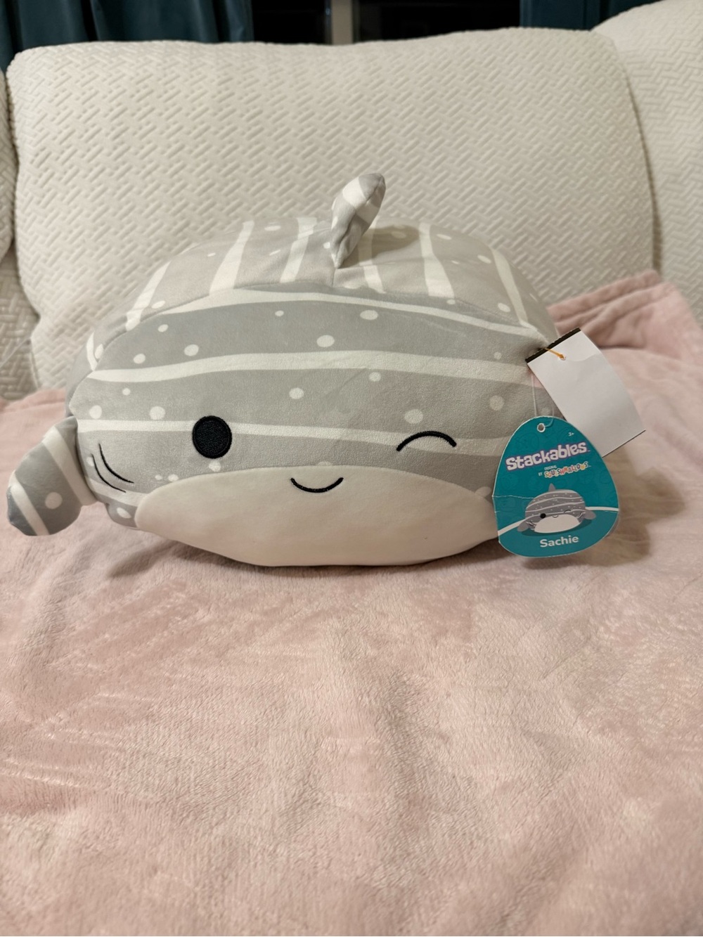 NWT Squishmallows Stackables 12" Sachie the Grey Striped Whale Shark Plush